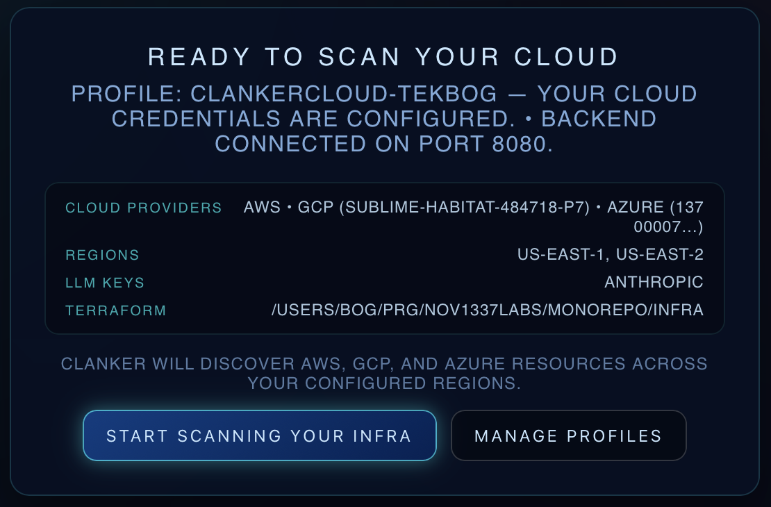 Clanker DevOps security scan starting screen